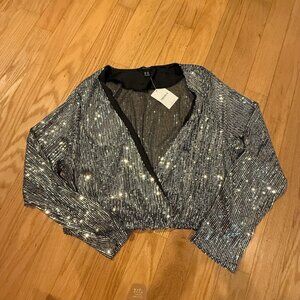 Forever21 Women's 3X Silver Black Sequin Party Knit Long Sleeve Top NYE Cocktail